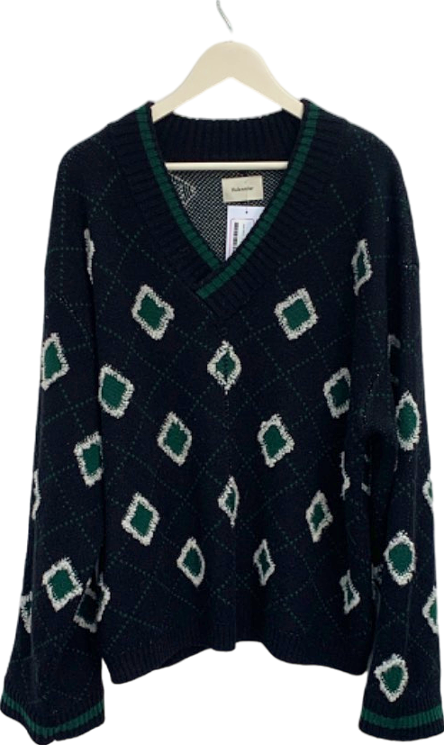 Holzweiler Black/Green Palomar Argyle V-Neck Jumper UK L