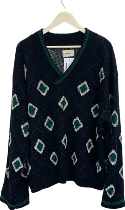 Holzweiler Black/Green Palomar Argyle V-Neck Jumper UK L