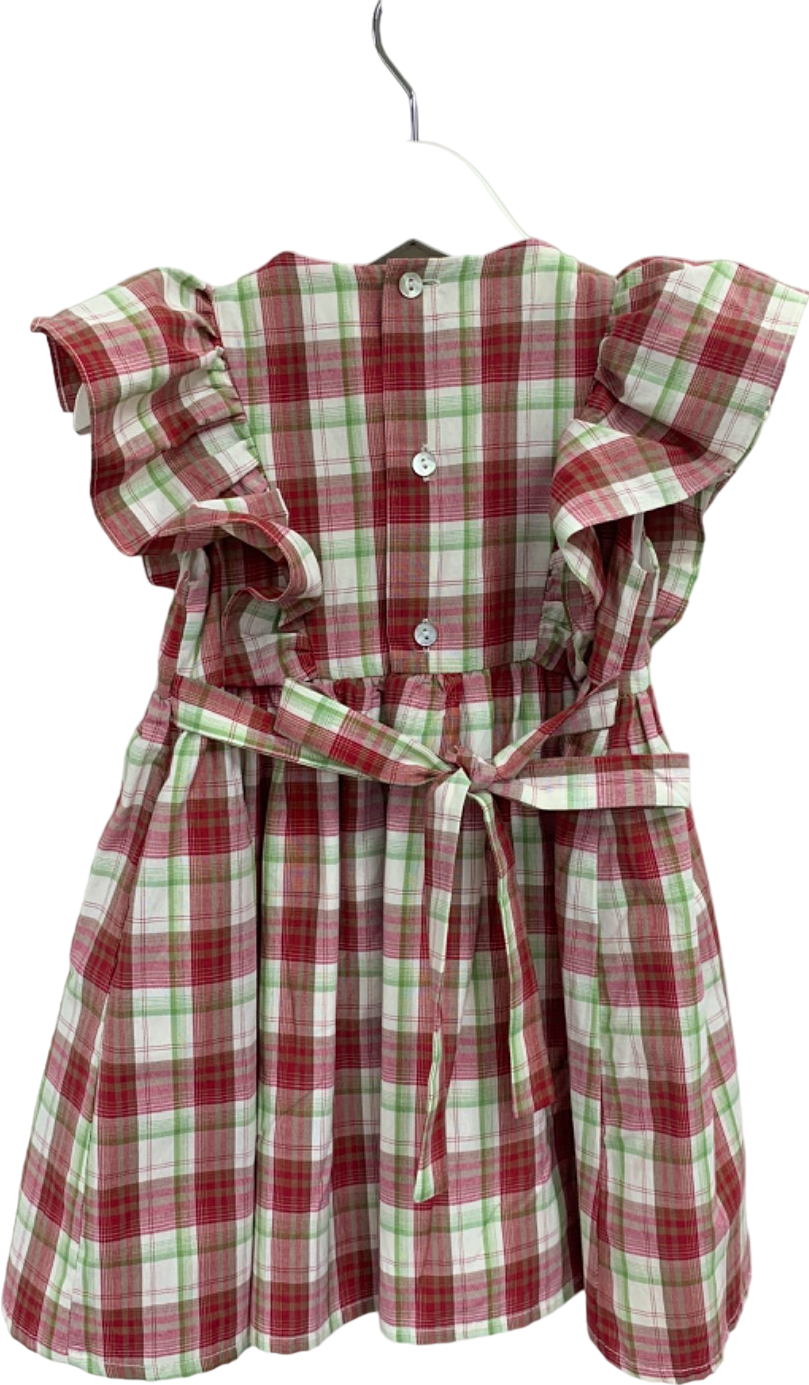 La Coqueta Red/Green Plaid Smocked Dress 3 years