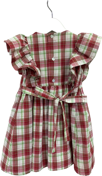 La Coqueta Red/Green Plaid Smocked Dress 3 years