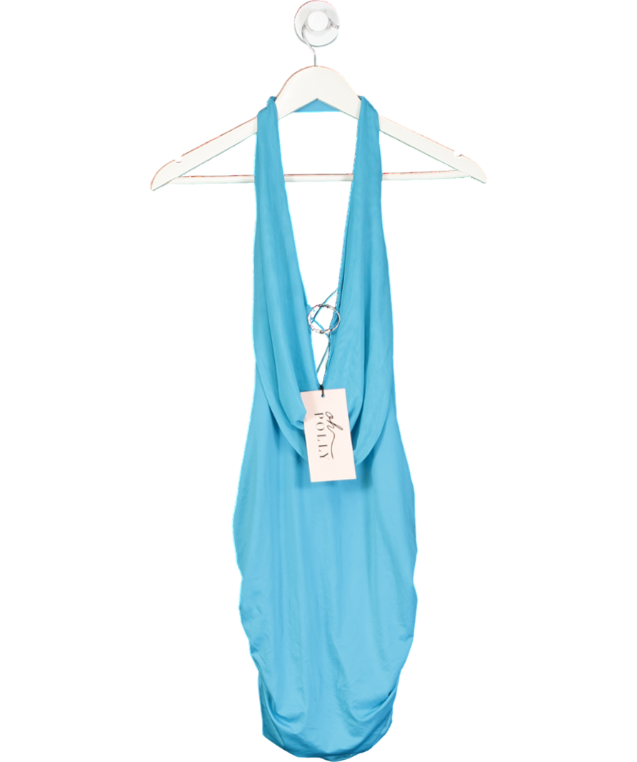 Oh Polly Blue Jaylyn Hardware Detail Cut-out Cowl-neck Mini Dress UK M