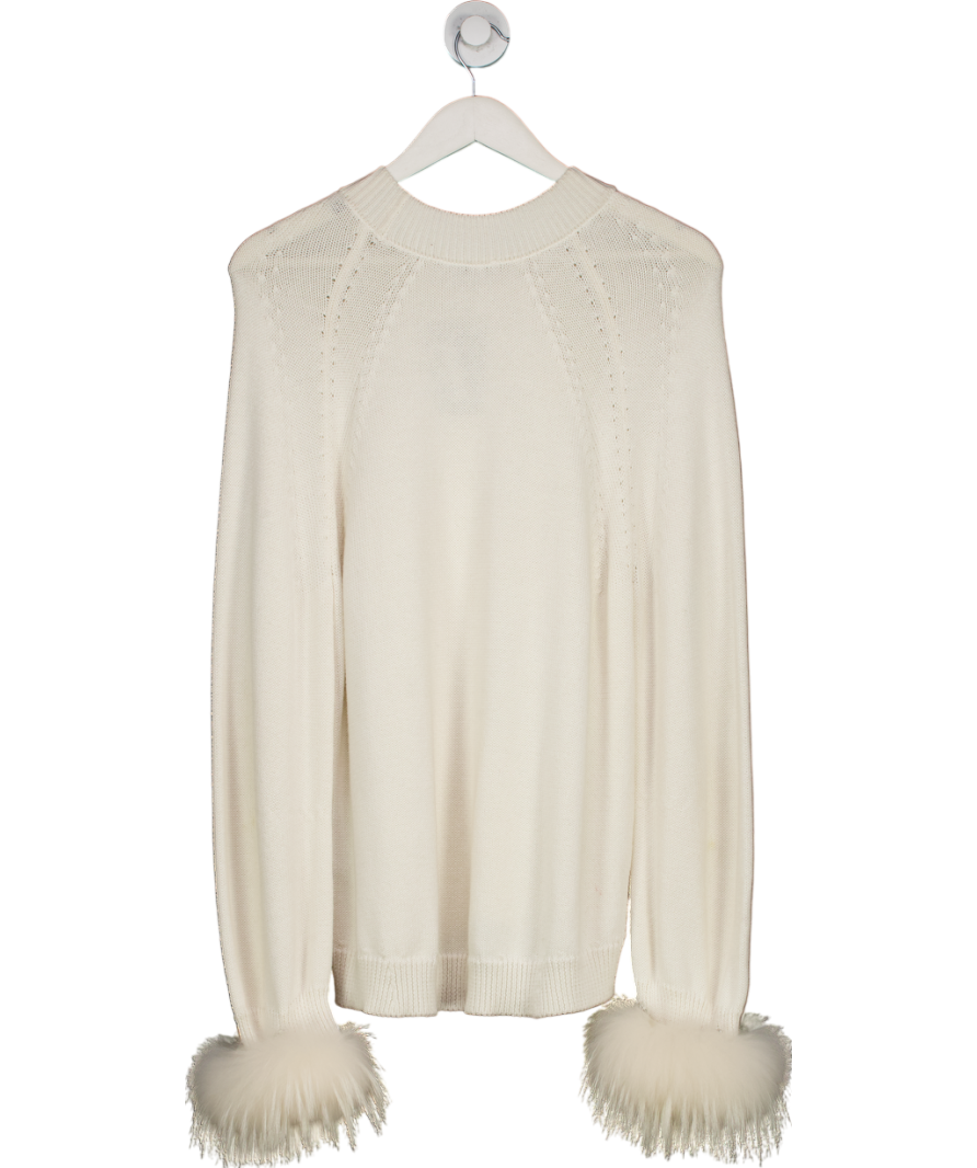 Les Eclaires Cream Cashmere Cotton Blend Fur Cuff Sweater UK M