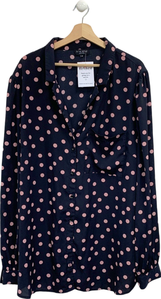 In The Style Black and Pink Polka Dot Button-Up Shirt UK 28