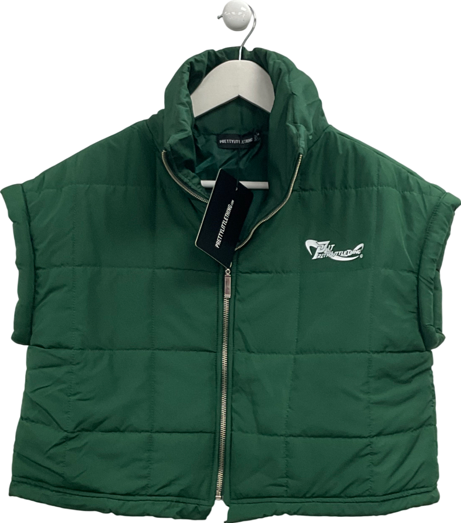 PrettyLittleThing Green Quilted Cropped Gilet UK 8