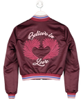 Pinko Red "believe In Love" Embroidered Satin Bomber Jacket UK 6