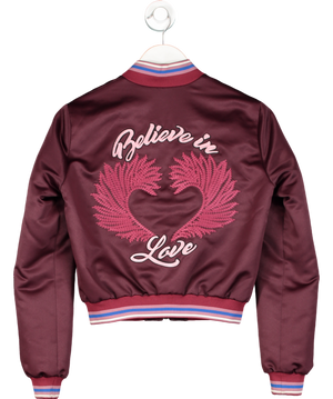 Pinko Red "believe In Love" Embroidered Satin Bomber Jacket UK 6