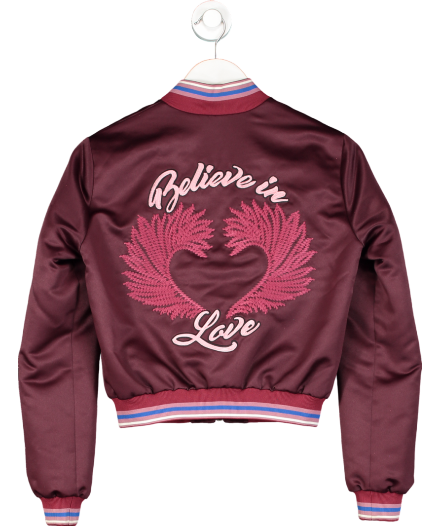 Pinko Red "believe In Love" Embroidered Satin Bomber Jacket UK 6
