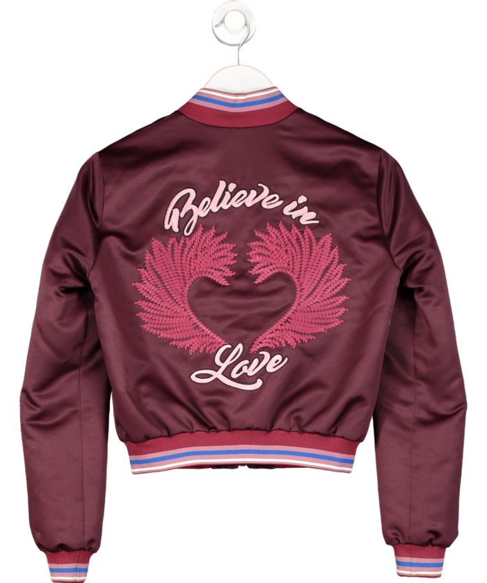 Pinko Red "believe In Love" Embroidered Satin Bomber Jacket UK 6