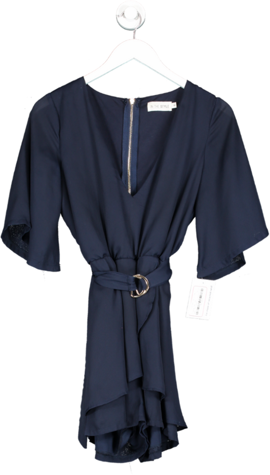 In The Style Blue Short Sleeve V Neck Mini Dress UK 8