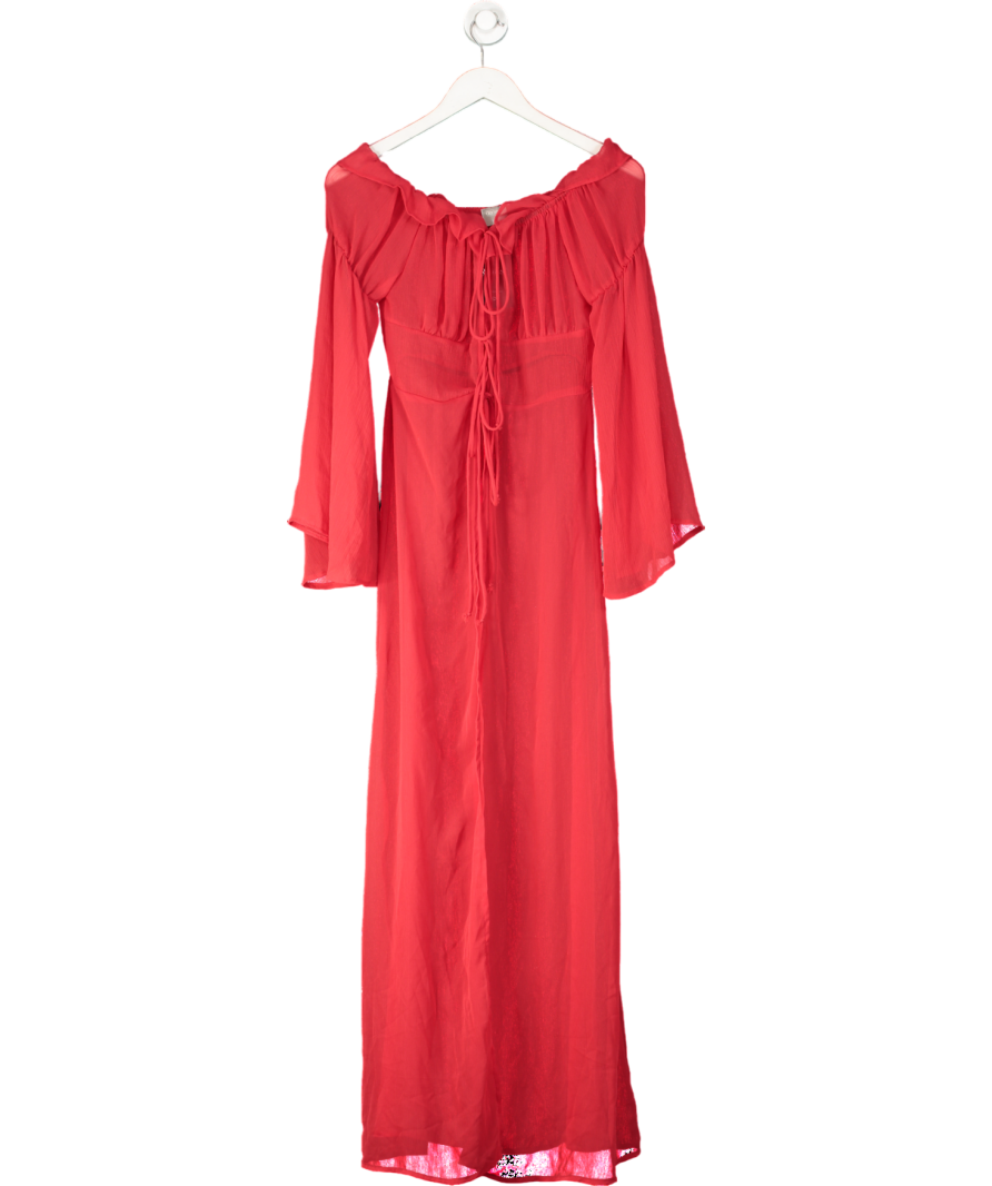 ASOS Red Mesh Tie Up Maxi Dress Cover Up UK 6