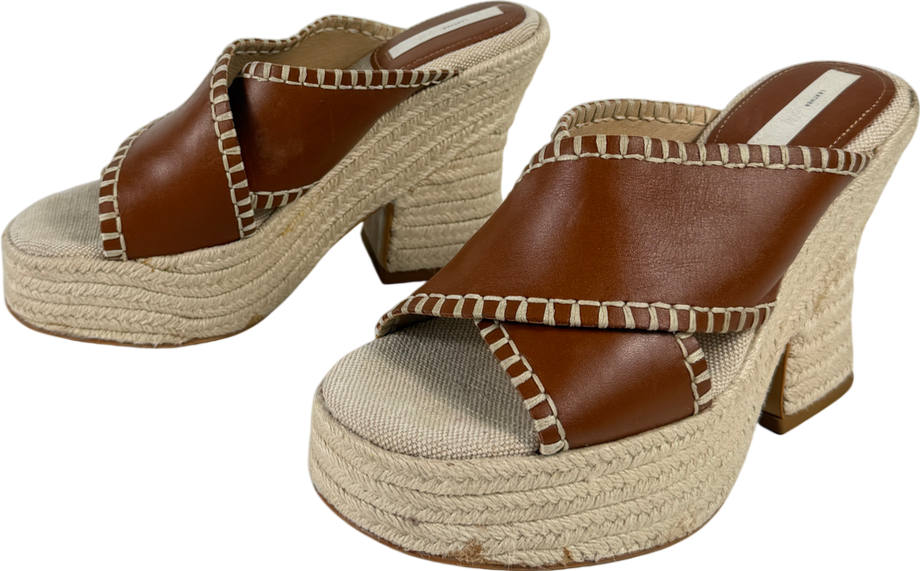 H&M Brown Block Heeled Leather Espadrilles UK 6 EU 39 👠
