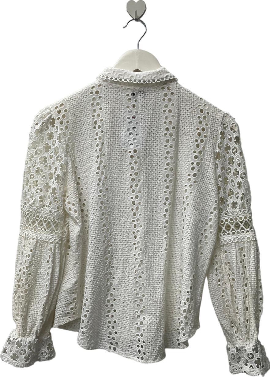 River Island White Frill Cut Long Sleeved Shirt UK 8