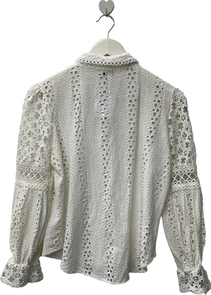 River Island White Frill Cut Long Sleeved Shirt UK 8