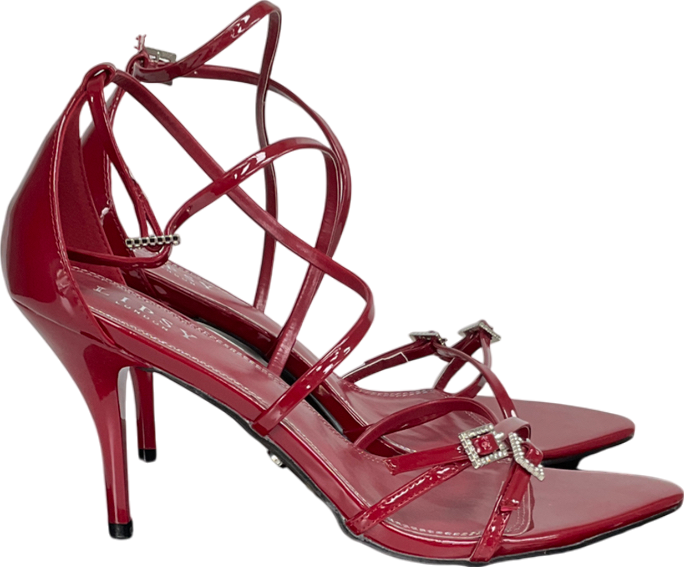 lipsy london Red High Heel Patent Embellished Buckle Multi Strap Party Sandals UK 7 EU 40 👠
