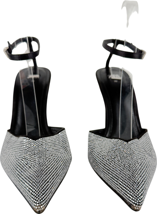 ZARA Black Rhinestone Heeled Mules UK 6 EU 39