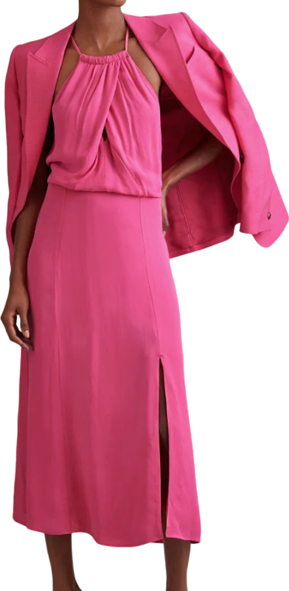 REISS Pink Elliana Drape Front Midi Dress BNWT UK 6