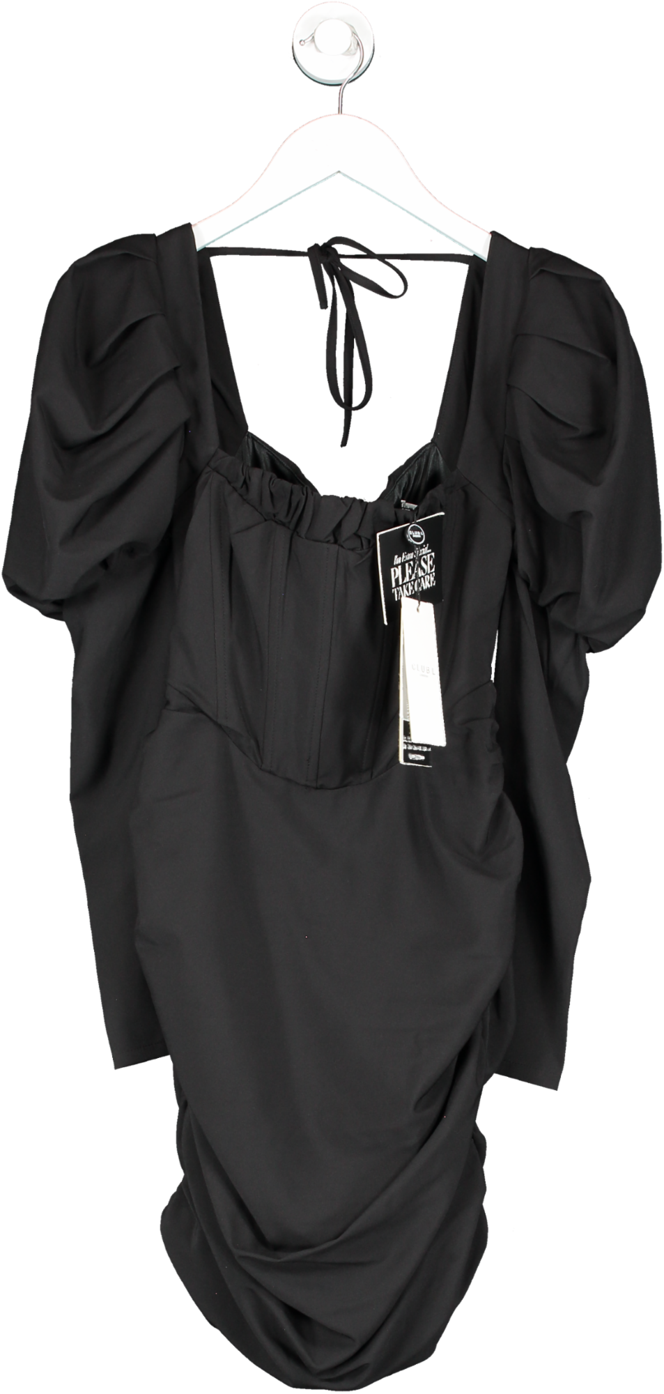 Club L Black Posey Puff Sleeve Corset Mini Dress UK 8