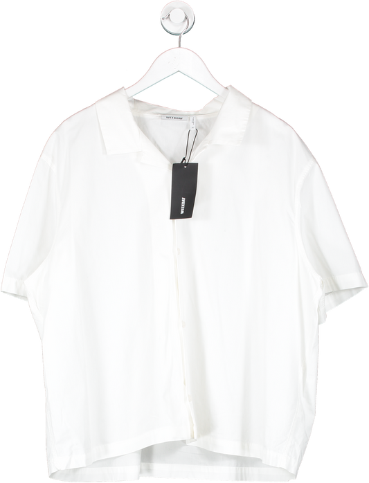 Weekday White Charlie Short Sleeve Shirt UK XL