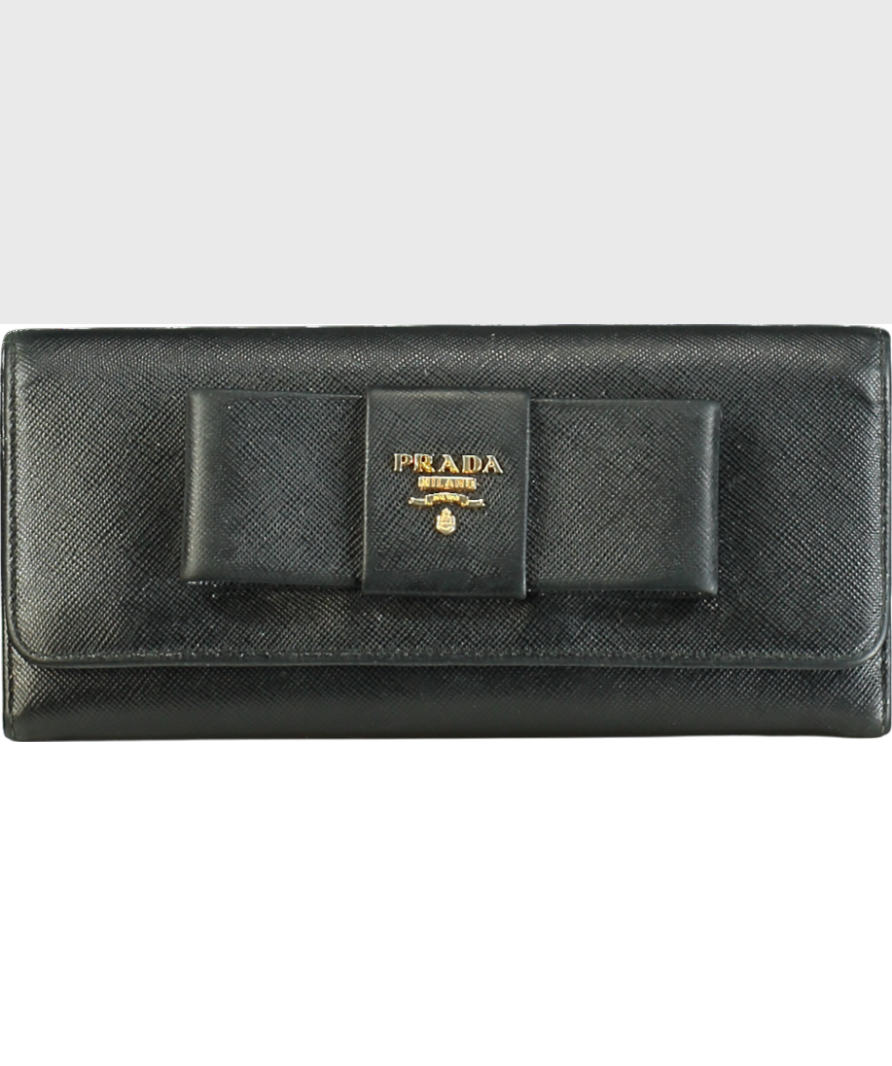 Prada Black Saffiano Ribbon Leather Long Wallet