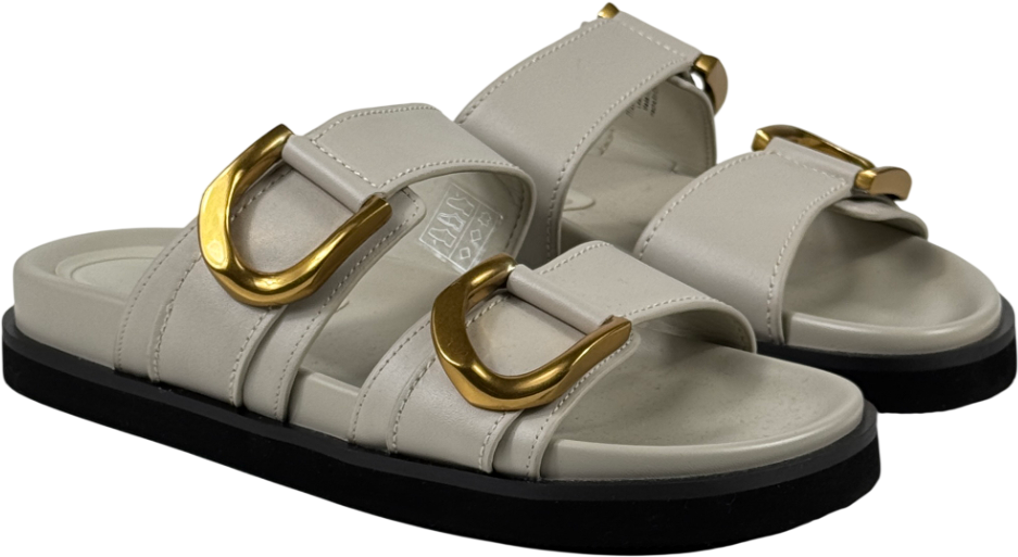 CHARLES & KEITH Gabine Buckled Leather Slides - Chalk Grey UK 6 EU 39 👠