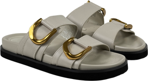 CHARLES & KEITH Gabine Buckled Leather Slides - Chalk Grey UK 6 EU 39