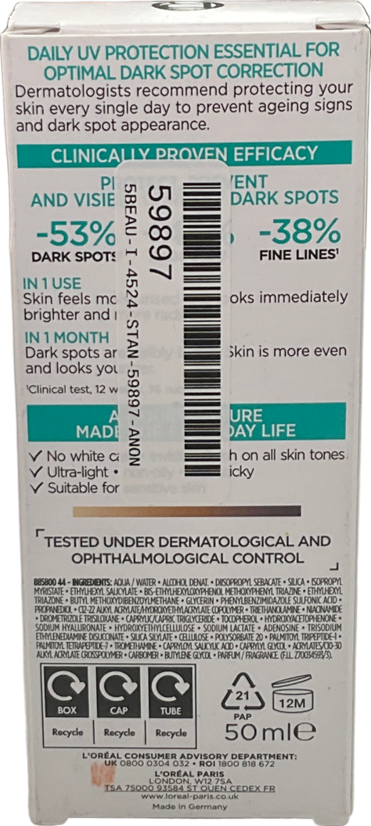 loreal Bright Reveal Dark Spot Uv Fluid Spf 50+ With Niacinamide 50ml