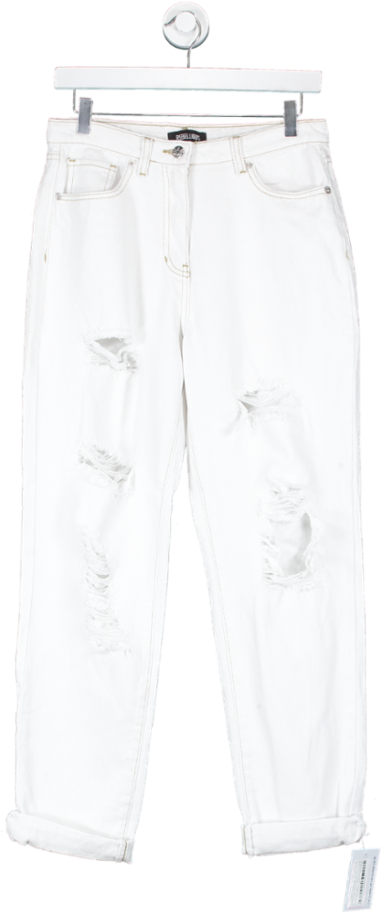 Rebellious White Ribbed Denim Mom Jeans UK 10