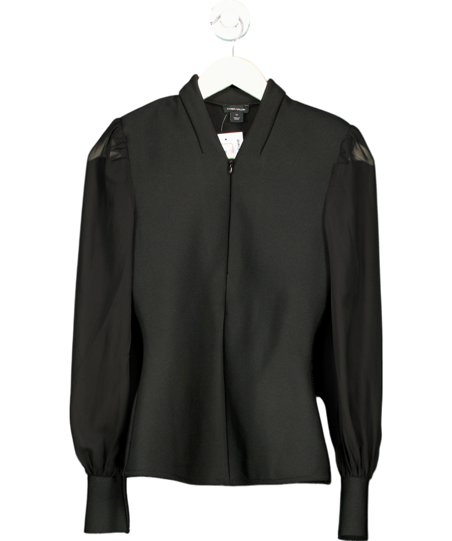 Karen Millen Black Figure Form Bandage Knit Chiffon Sleeve Top UK XS
