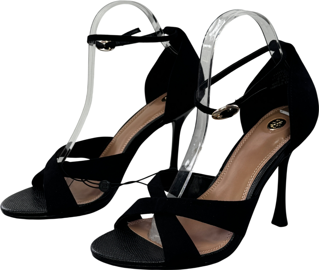 River Island Black Cross Over Strap Heeled Sandals UK 6 EU 39 👠