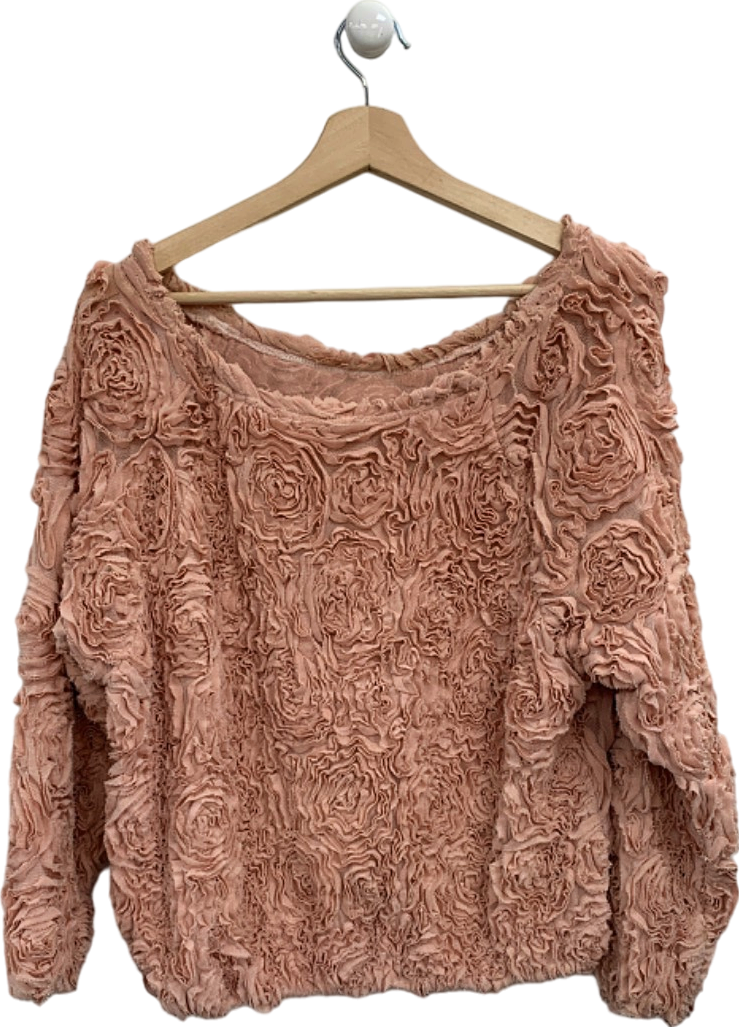 Pink Floral Textured Sweater One Size