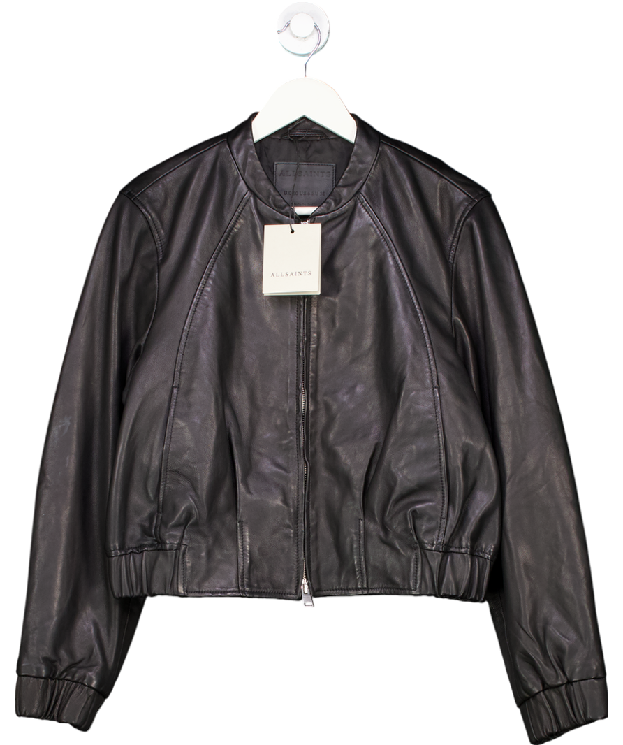AllSaints Black Martina Leather Bomber Jacket UK 10