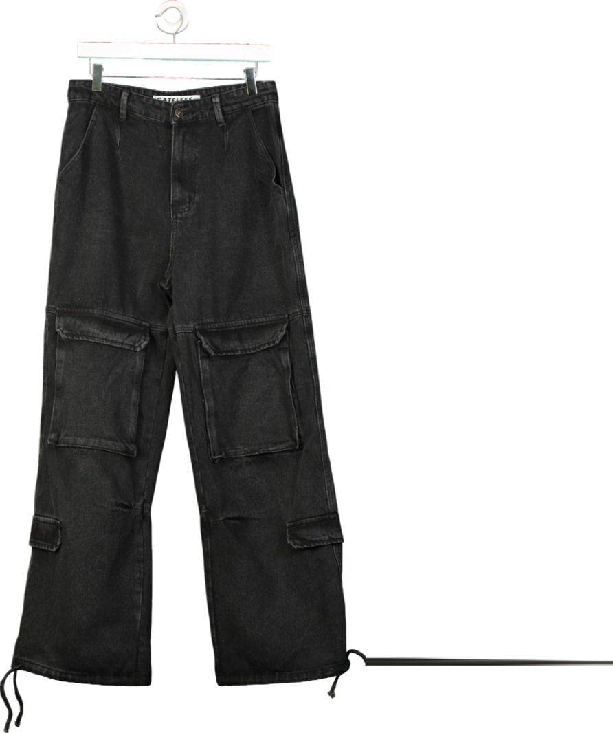 Gateless Black Wide-leg Cargo Jeans UK M