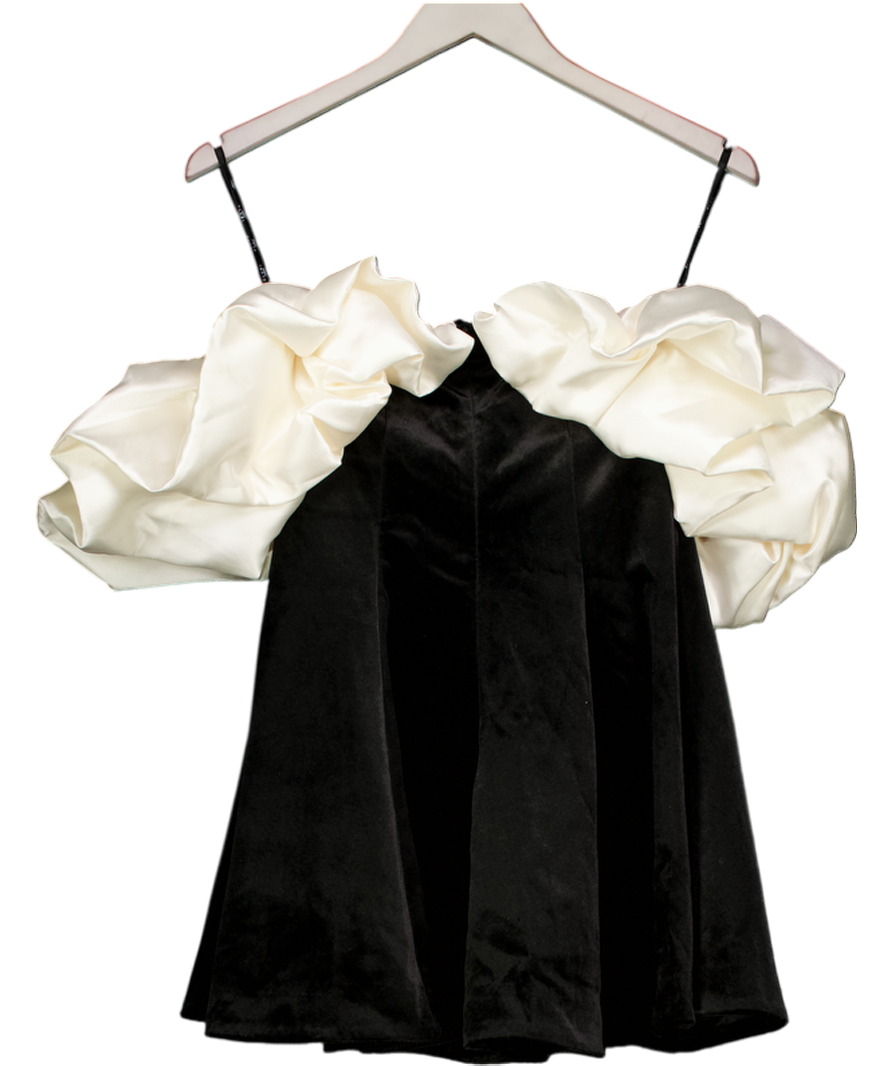 Club L Brynne Black & Cream Velvet Mini Dress With Satin Puff Sleeves UK 6