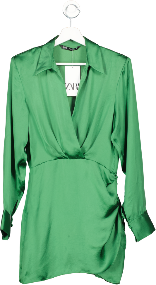 ZARA Green Satin Wrap Effect Mini Dress BNWT UK XS