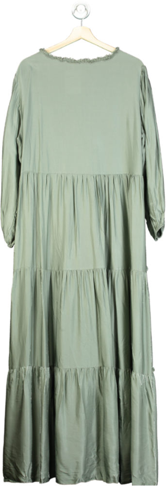 SILK-BLEND Green Tiered Maxi Dress