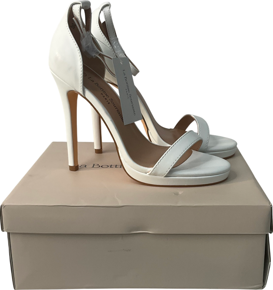 la bottine souriatte Letty Ankle Strap Stiletto Heel In White Faux Leather UK 3 EU 36 👠