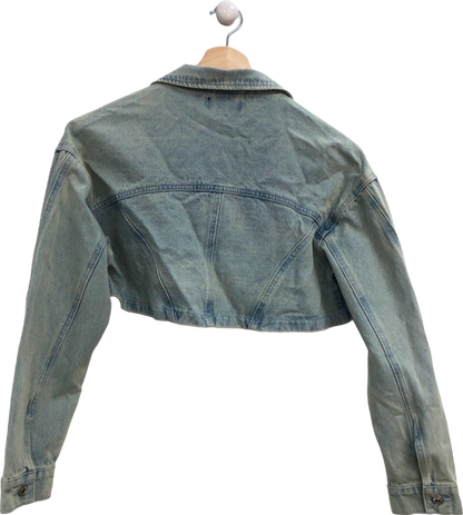 White Fox Light Blue Denim Crop Jacket UK 8