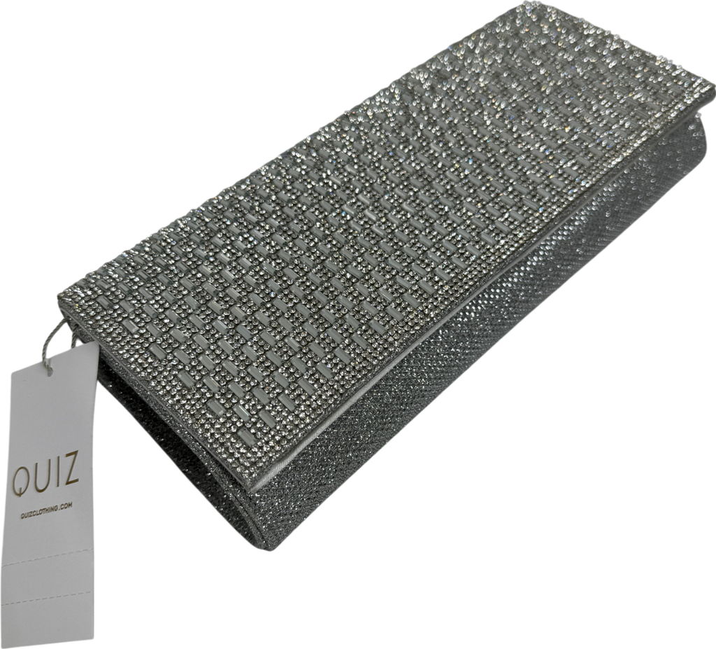 QUIZ Metallic Silver Embellished Clutch Bag With Cross Body Chain