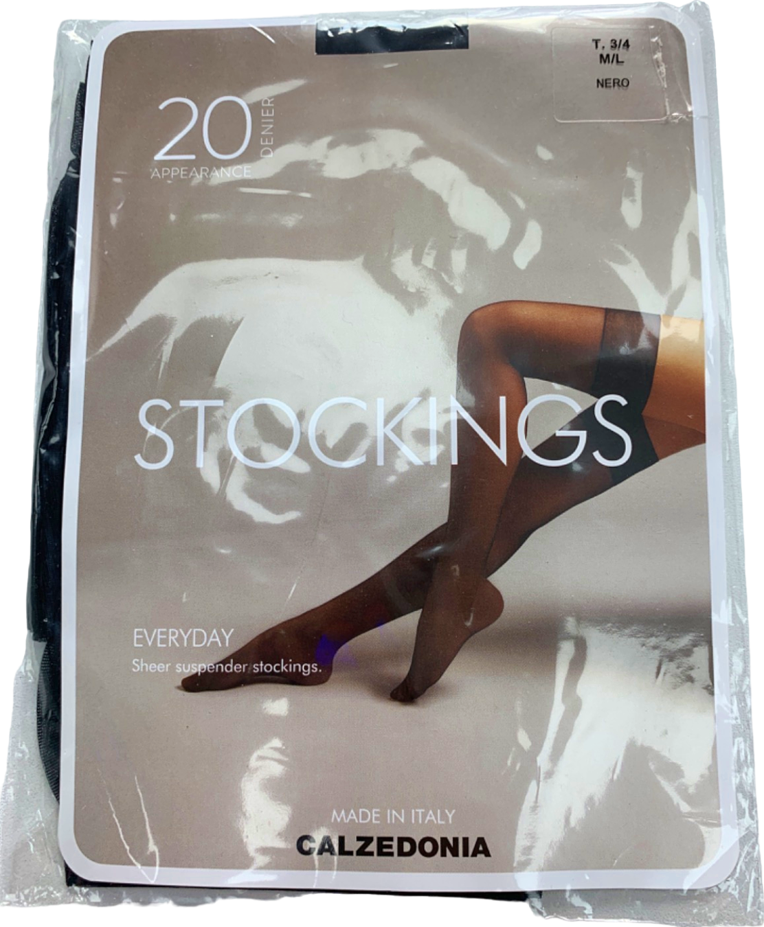 Calzedonia Nero Stockings Everyday Sheer Suspenders 20 Denier Appearance M/L