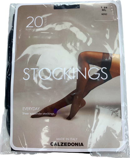 Calzedonia Nero Stockings Everyday Sheer Suspenders 20 Denier Appearance M/L