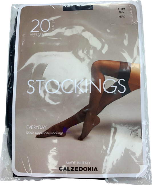 Calzedonia Nero Stockings Everyday Sheer Suspenders 20 Denier Appearance M/L