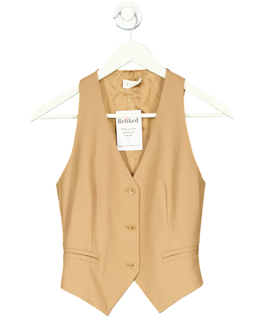 Lily Silk Beige Silk-wool Vest With Jacquard Silk Back UK 8