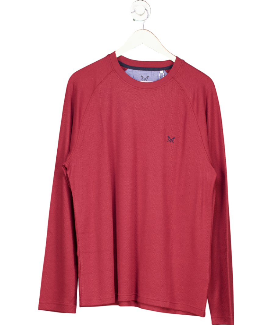 Crew Clothing Burgundy Cotton Rich Waffle Textured Long Sleeve T-shirt UK L
