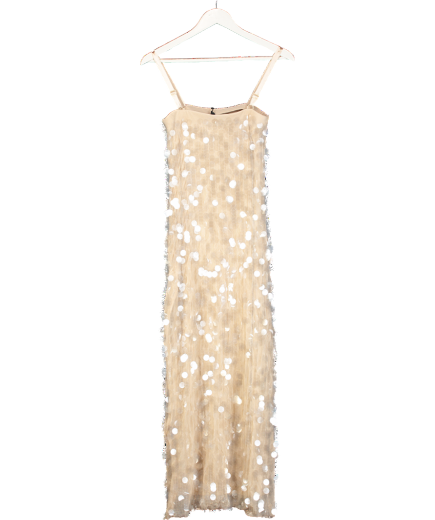 River Island Cream Strappy Sequin Slip Dress UK 6