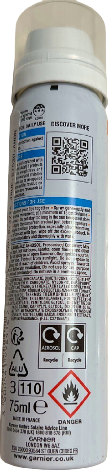 Garnier Ambre Solaire Super UV Over Make-Up Mist Hypoallergenic 75ml