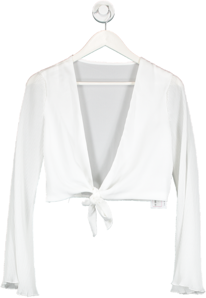 SHEIN White Pleated Bell Sleeve Tie Front Top UK S