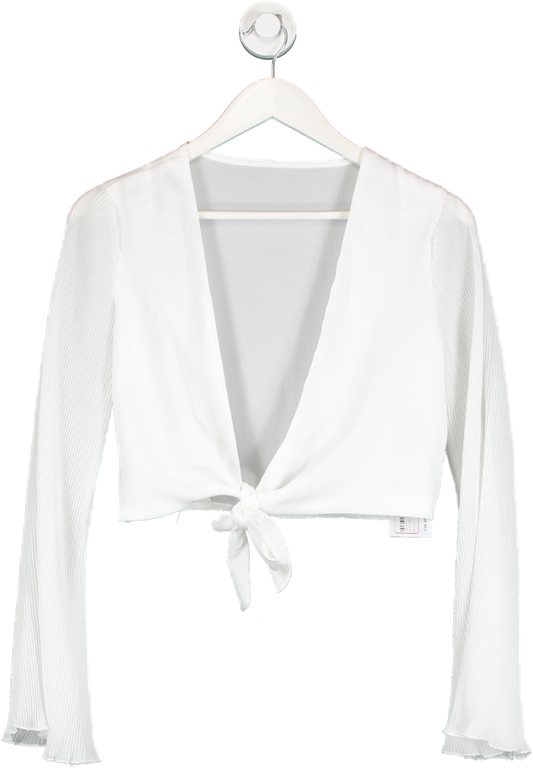 SHEIN White Pleated Bell Sleeve Tie Front Top UK S