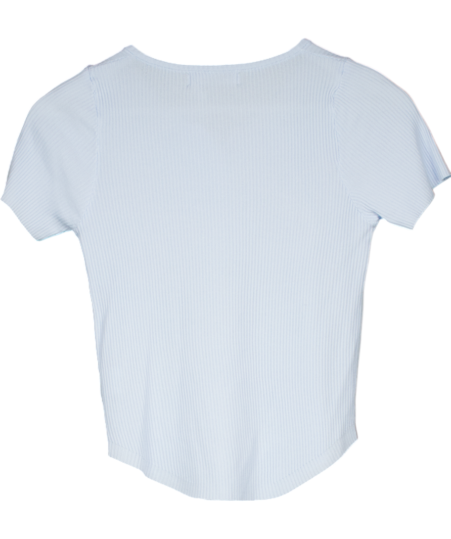 Whoo Blue Ribbed Half Button Top UK S