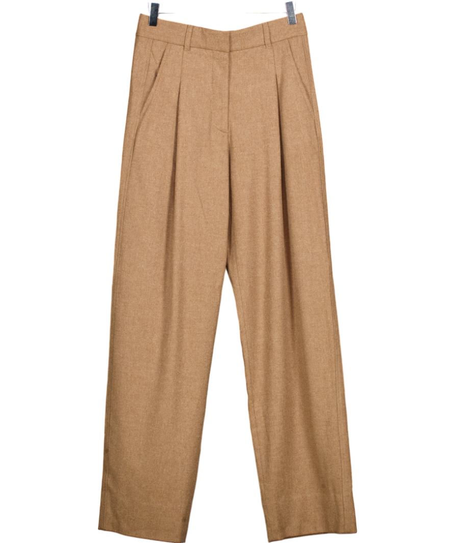 ME + EM Brown Wool Blend Pleat Front Straight Trousers UK 6
