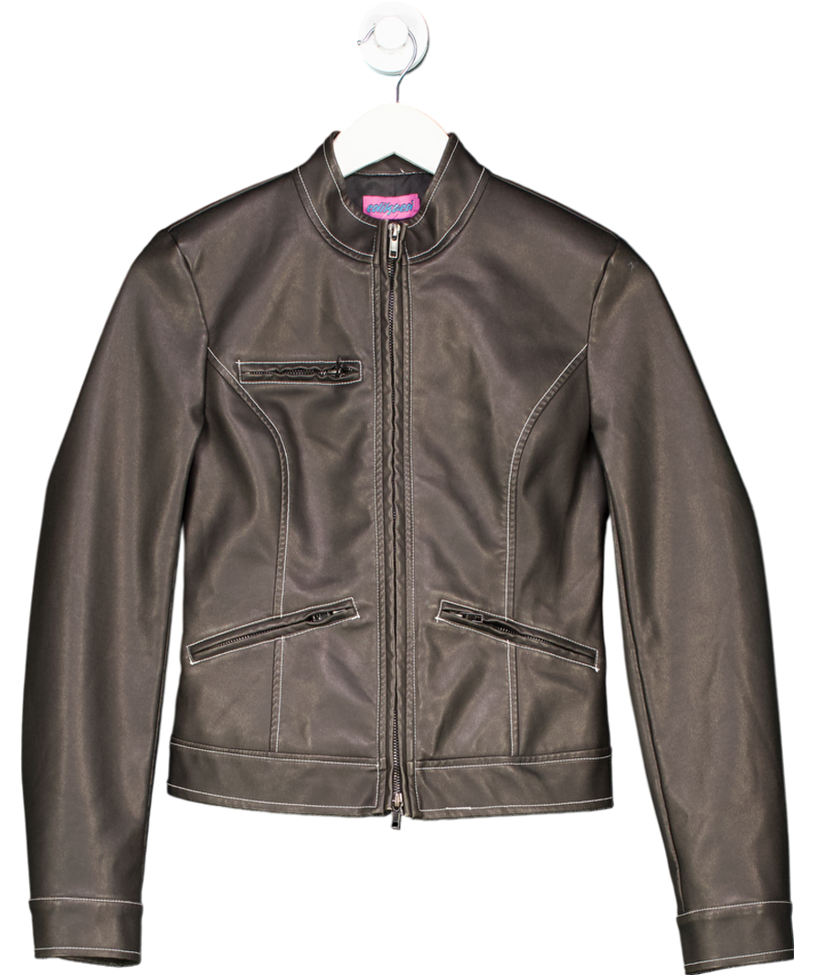 edikted Brown Roxie Faux Leather Jacket UK XS